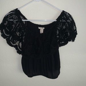 Off the shoulder black crop top with lace